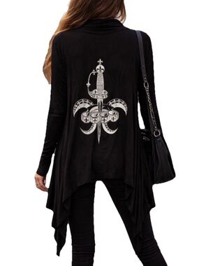 Lauren Moshi Sword & Brass Kuckles Women’s Black Cardigan Size Small